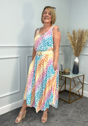 Sienna V-Neck Rainbow Leopard Maxi Dress 8-18 Pastel - Susie's Boutique