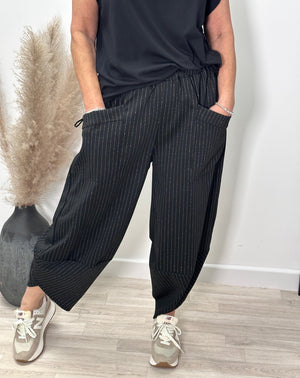 Lauren Pinstripe Cocoon Jogger/Pants 8-20 Black - Susie's Boutique