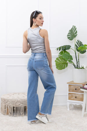 Amara Relaxed Straight Leg Frayed Hem Jeans 8-16 - Susie's Boutique