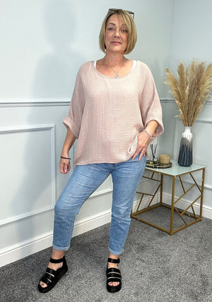 Kendal Oversized Waffle Top 10-20 Pink