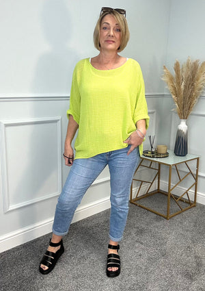 Kendal Oversized Waffle Top 10-20 Lime