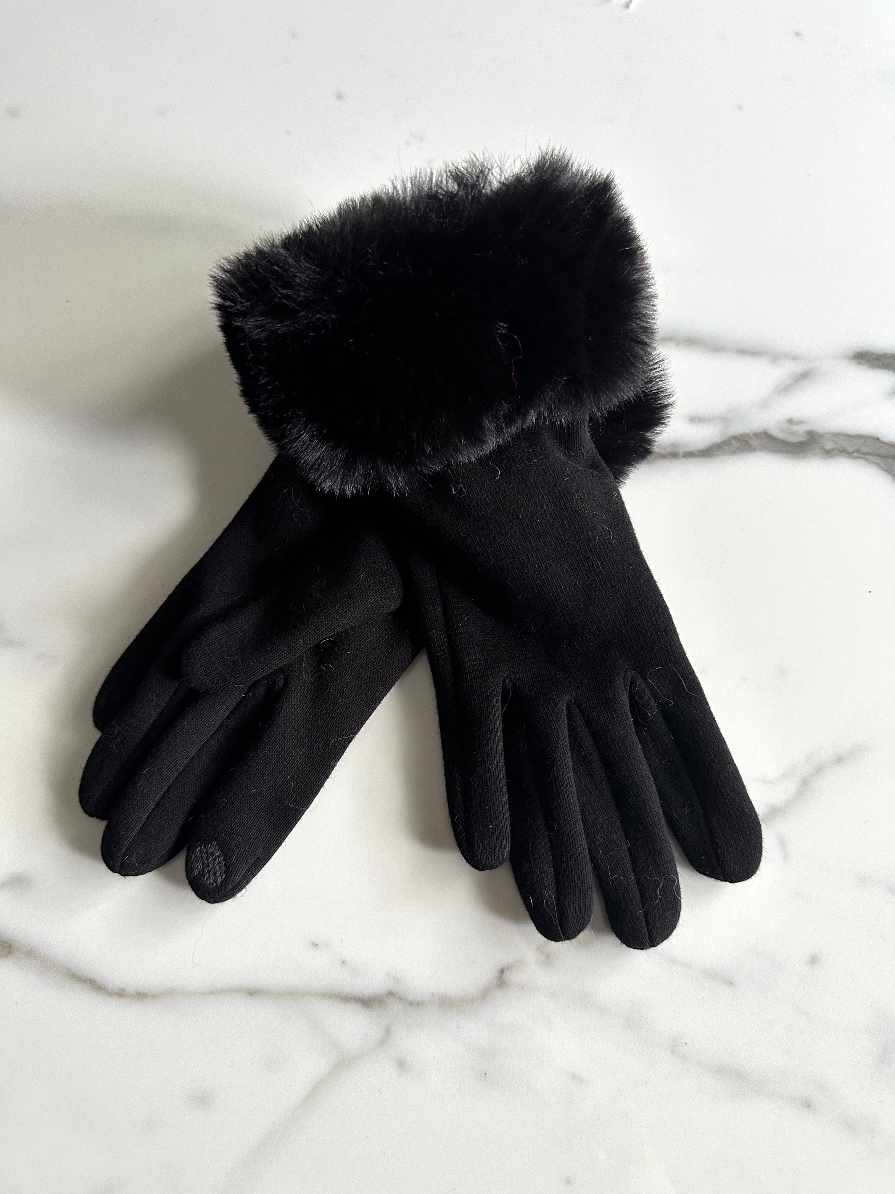 Faux Fur Trim Gloves Black Susie s Boutique