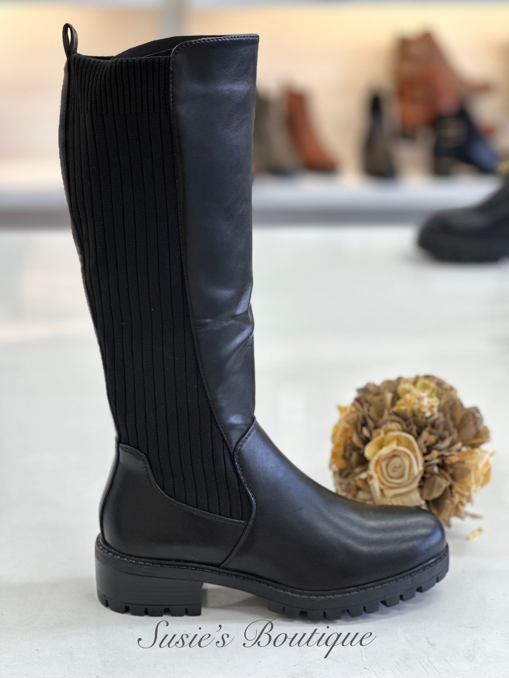 Anaya Knee High Stretch Boots Black - Susie's Boutique