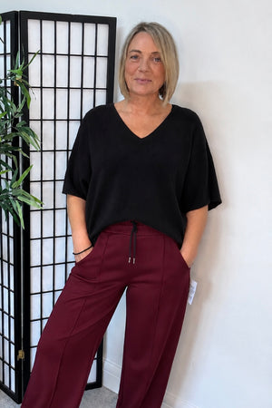 Serelai Luxe V-Neck Wide-Sleeve Jumper – Black