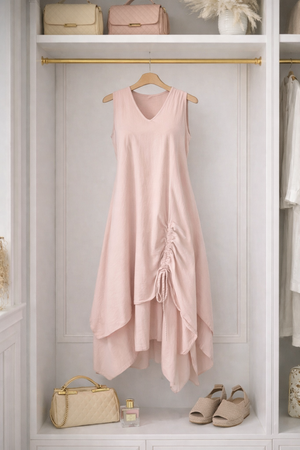 Naya Drawstring Ruched Hem Dress – Sizes 12–18 Pink