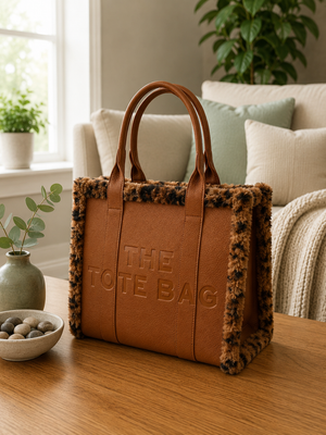 Leopard-Print Trim Structured Tote Bag ( 6 colours )