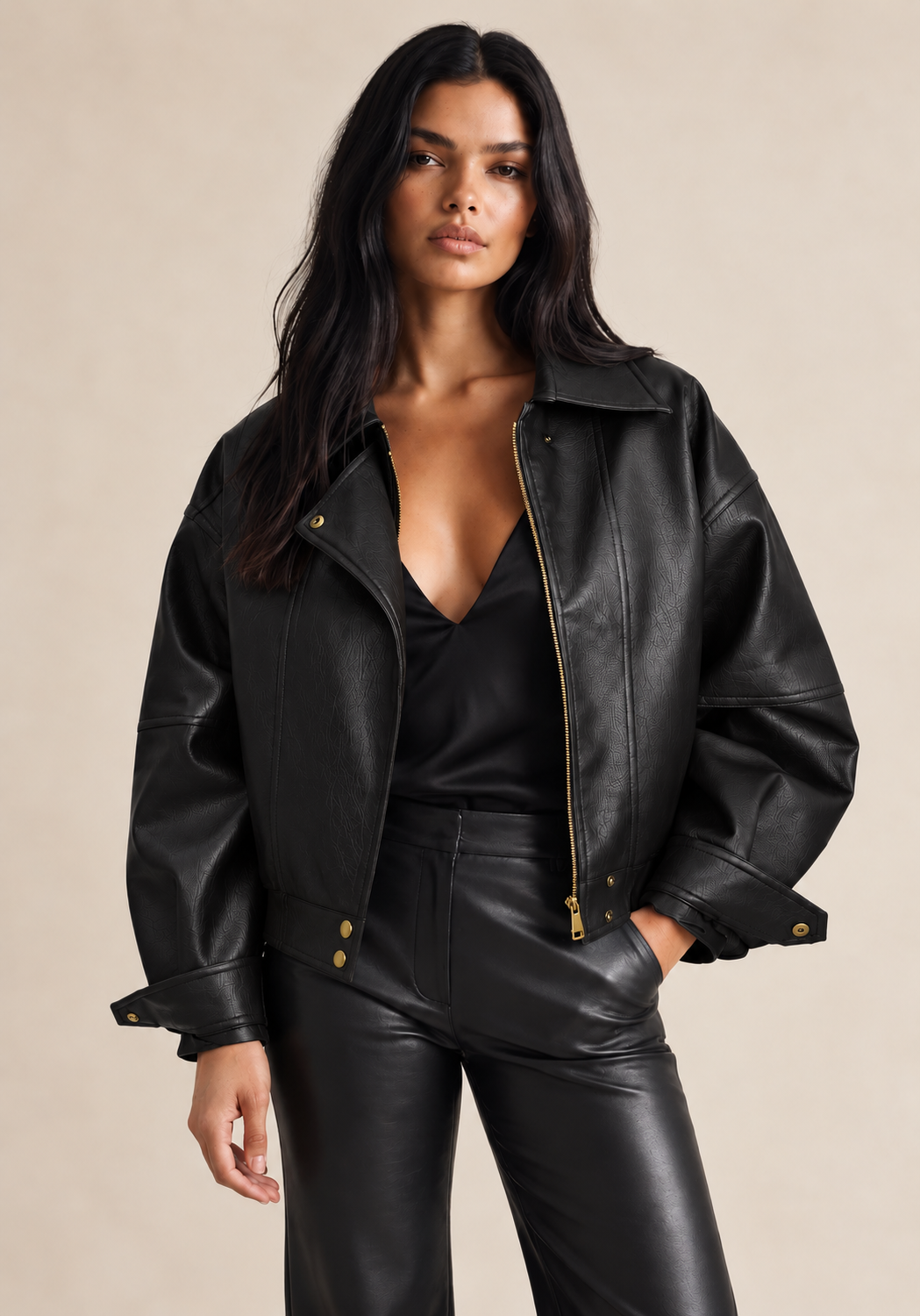 Frankie Faux Leather Jacket Black