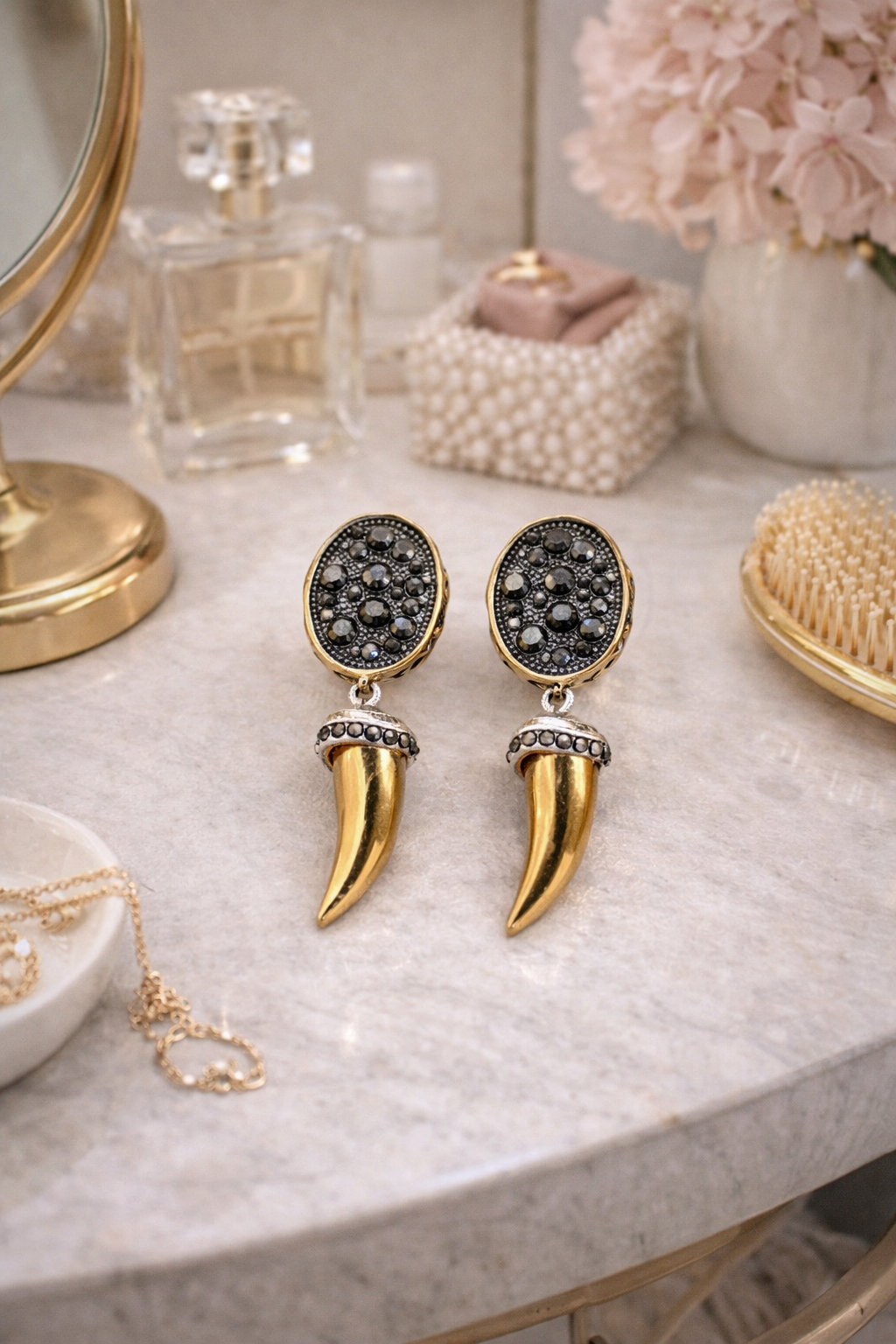 Gold Horn Drop Earrings