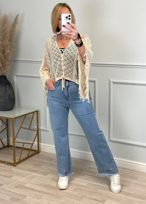 G-Smack Amelia Flower Hem Embroidered High Waist Straight Leg Jeans 10-20 - Susie's Boutique