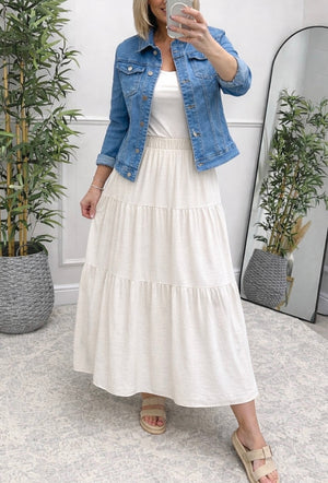 Willow Cotton Linen Tiered Maxi Skirt 8–16