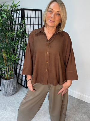 Skylar Boxy Stripe Shirt – Caramel