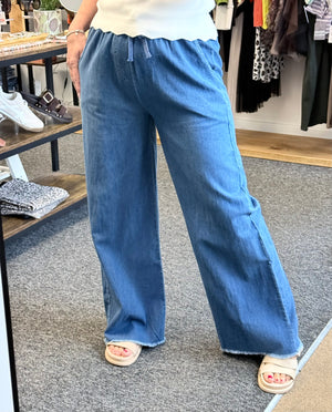 Piper Frayed Hem Wide-Leg Denim Look Trousers 10-18