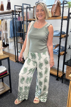 Paisley Wide-Leg Trousers 8-16 Sage