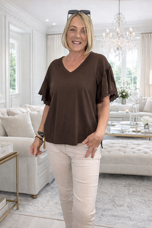 Lena Lace Sleeve T-Shirt One Size 8–16 Chocolate