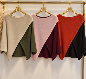 Orla Two Tone Crossover Knitted Jumper – Oatmeal & Olive