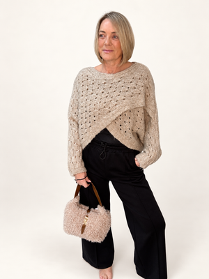 Orla Open Knit Crossover Jumper – Oatmeal