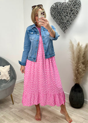 Irina Polka Dot Midi Dress 8-16 Candy Pink - Susie's Boutique