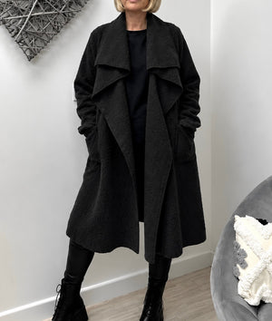 Hattie Bouclé Waterfall Coat – Black