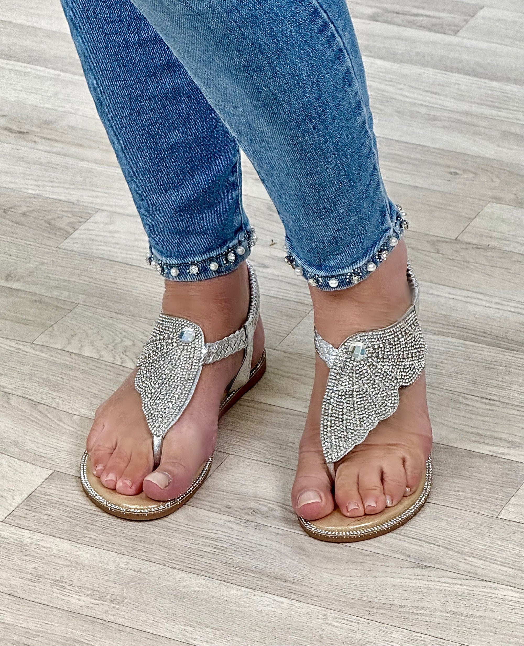 Katherine Diamanté Wing Sandal Silver
