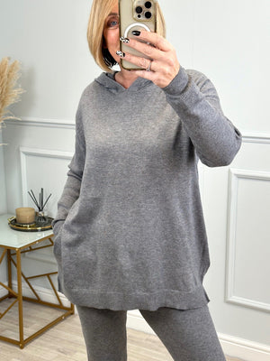 Isabelle Hooded Knitted  Lounge Wear Set Grey
