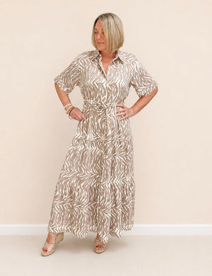 Serena Zebra Print Button-Through Maxi Dress 10-18 Mocha