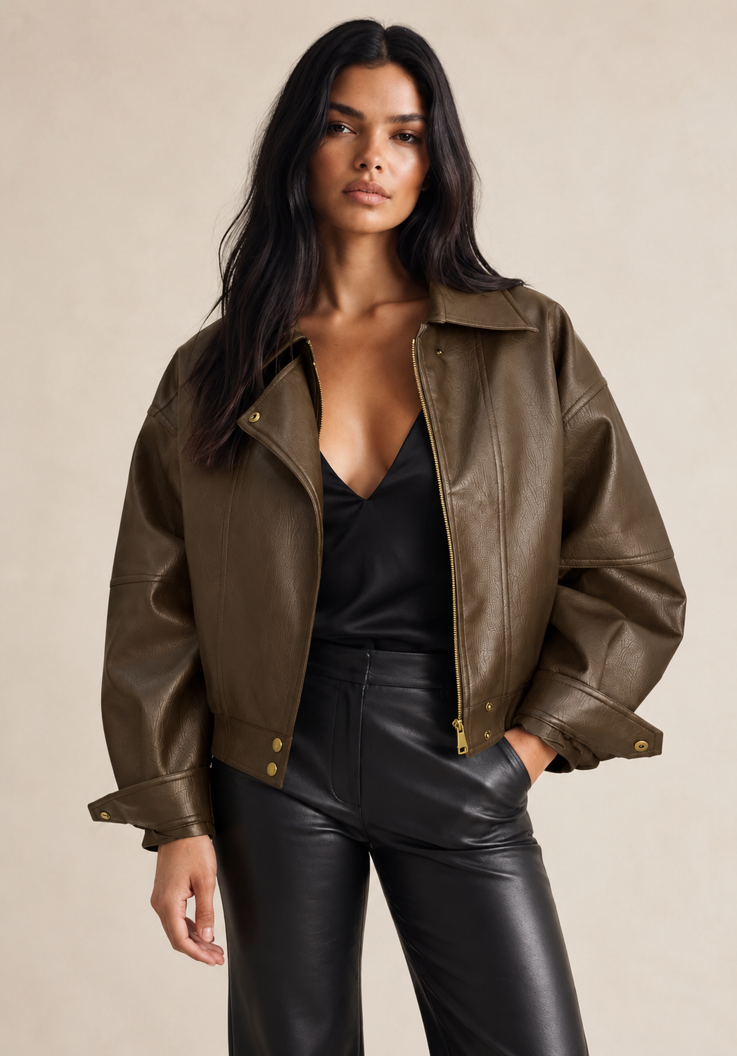 Frankie Faux Leather Jacket Chocolate
