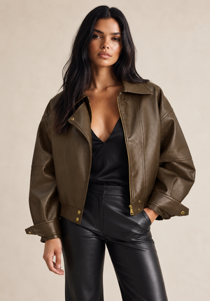Frankie Faux Leather Jacket Chocolate