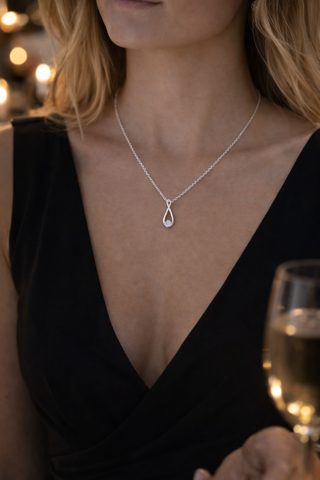 Contemporary Kiss Silver-Plated CZ Pendant Necklace