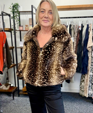 Bambi Fawn Print Faux Fur Jacket