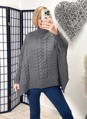 Winnie Cable Knit jumper 10-18 Slate - Susie's Boutique