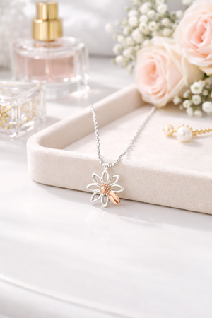 Two Tone Daisy Pendant Necklace