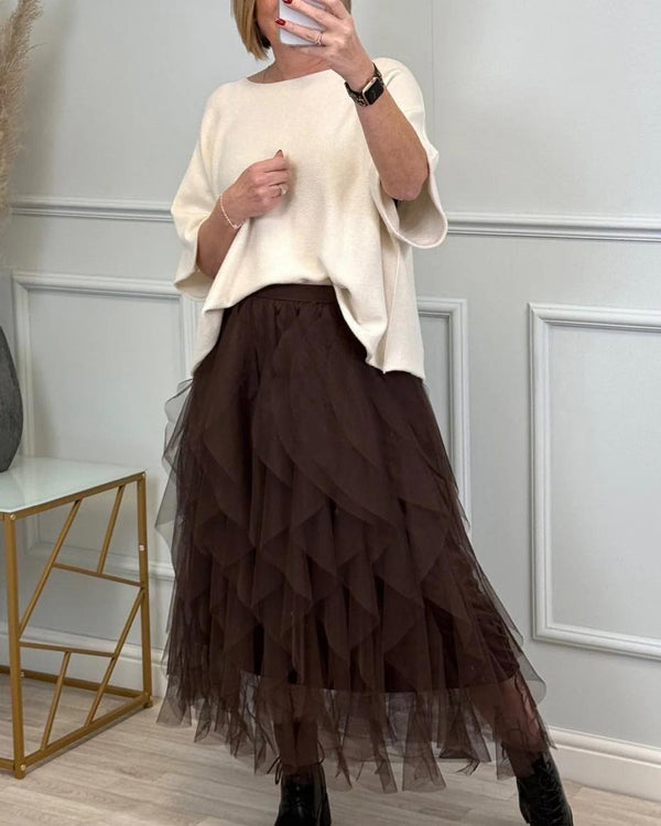 Lori Mesh Tulle Skirt 8-18 Chocolate