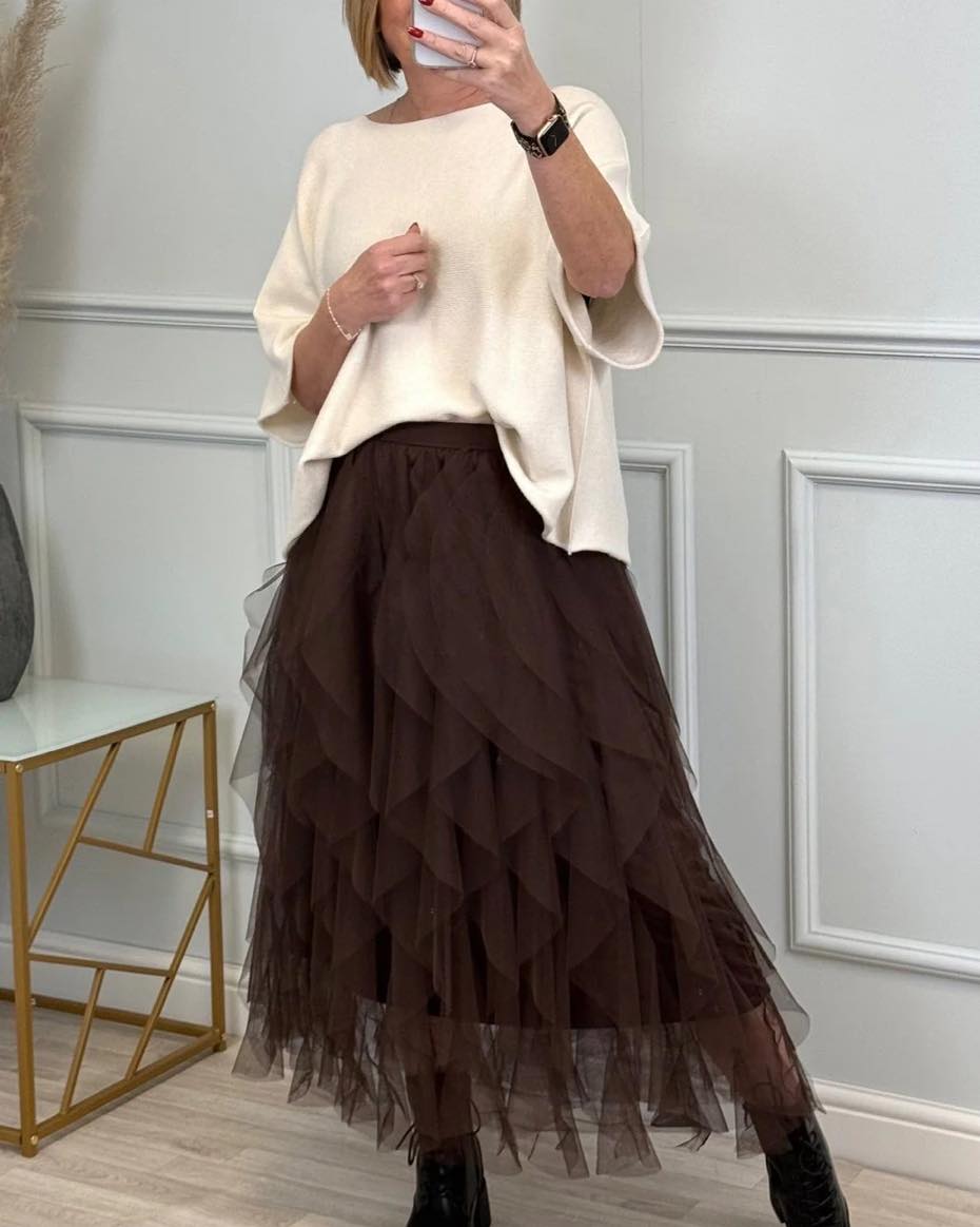 Lori Mesh Tulle Skirt 8-18 Chocolate