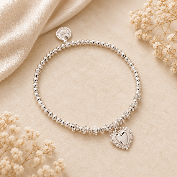 Stackable Silver Decorative Heart Bracelet