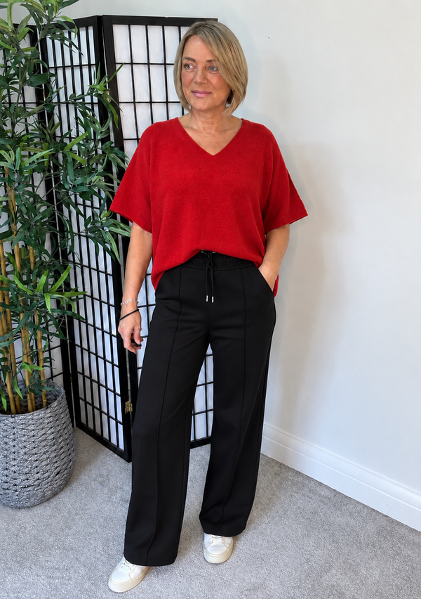 Serelai Luxe V-Neck Wide-Sleeve Jumper – Red