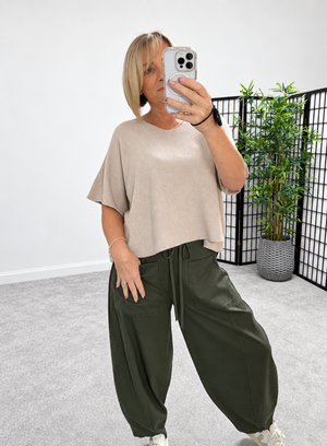 Serelai Luxe V-Neck Wide-Sleeve Jumper – Oatmeal