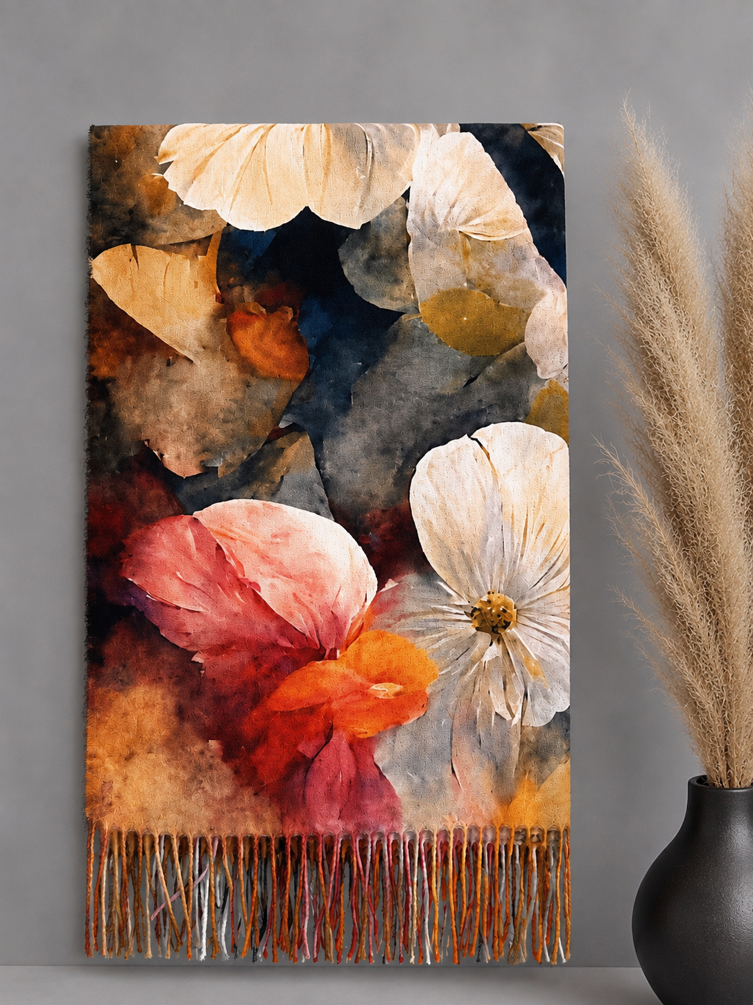 Watercolour Floral Tassel Scarf – Sunset Petals