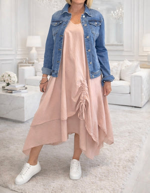 Naya Drawstring Ruched Hem Dress – Sizes 12–18 Pink