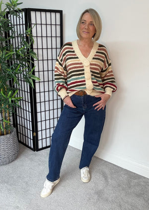 Sienna Oversized Stripe Cardigan – Cream