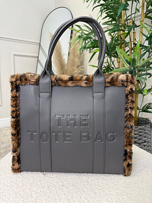 Leopard-Print Trim Structured Tote Bag ( 6 colours )