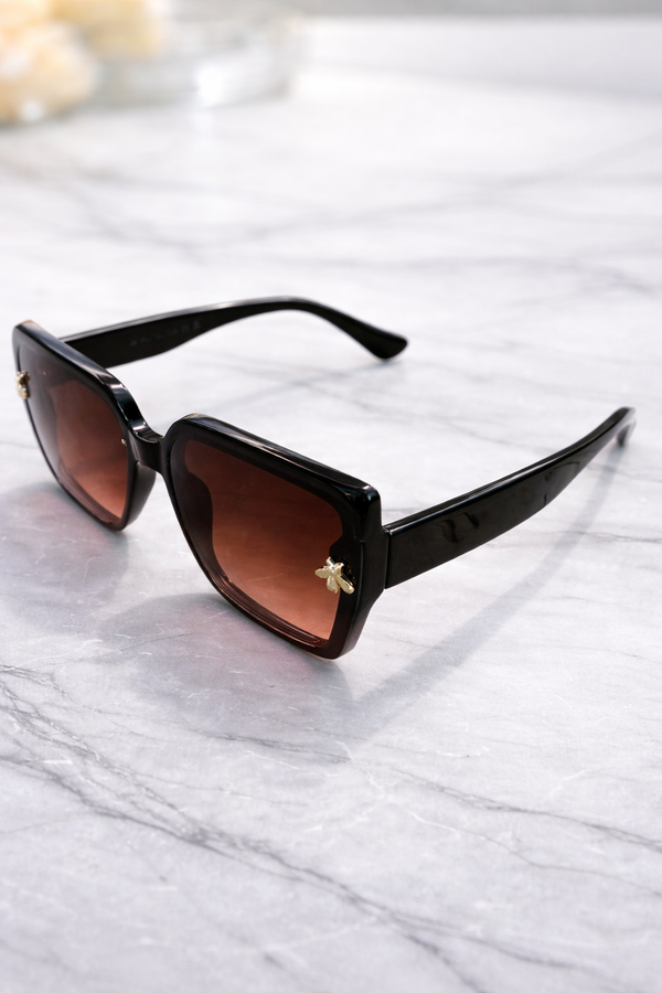 Oversized Square Front  Bee Detail Sunglasses
