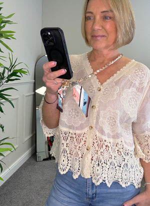 Gold Chain Phone Lanyard with Fabric Detail