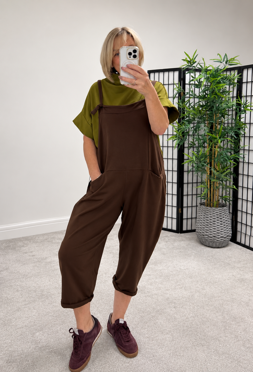 Nina Jersey Barrel Dungarees 8-16 Chocolate