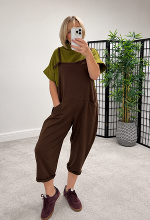 Nina Jersey Barrel Dungarees 8-16 Chocolate