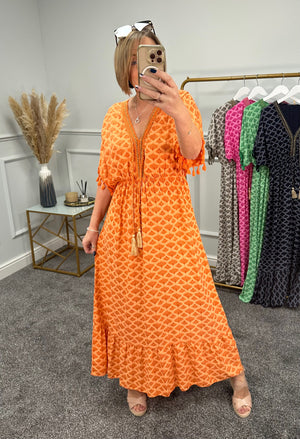 Lavine Tassel Trim Maxi Dress 8-20 Orange - Susie's Boutique