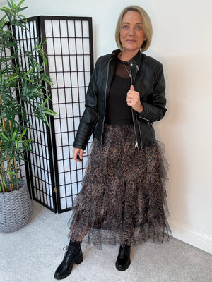 Lori Leopard Print Layered Tulle Skirt – Size 8–18