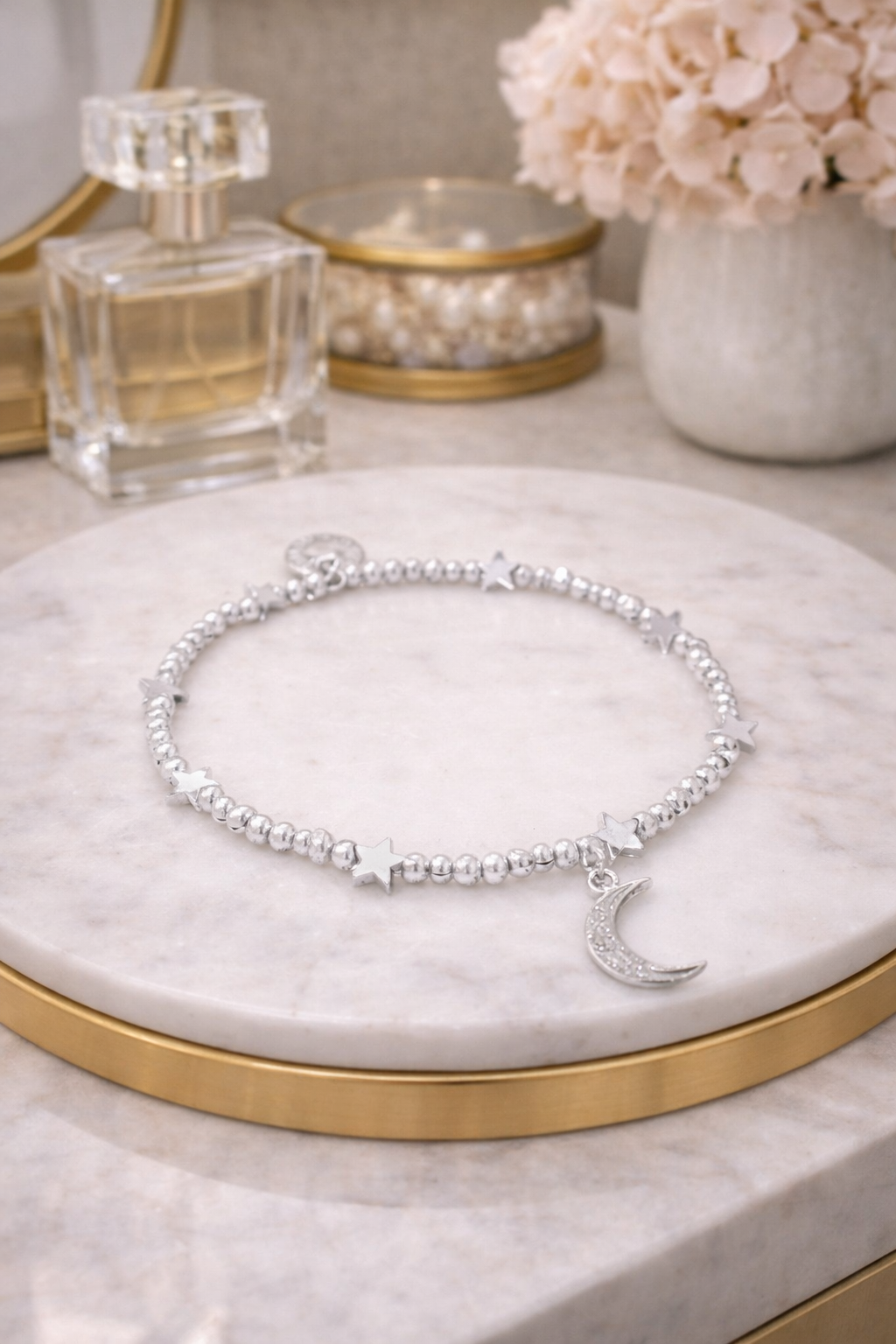 Stackable Silver-Plated Celestial Bracelet – Moon Charm