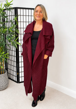 Hattie Bouclé Waterfall Coat – Burgundy