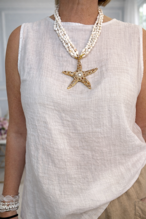 Alba Sleeveless Linen Button-Back Top 8-16 White