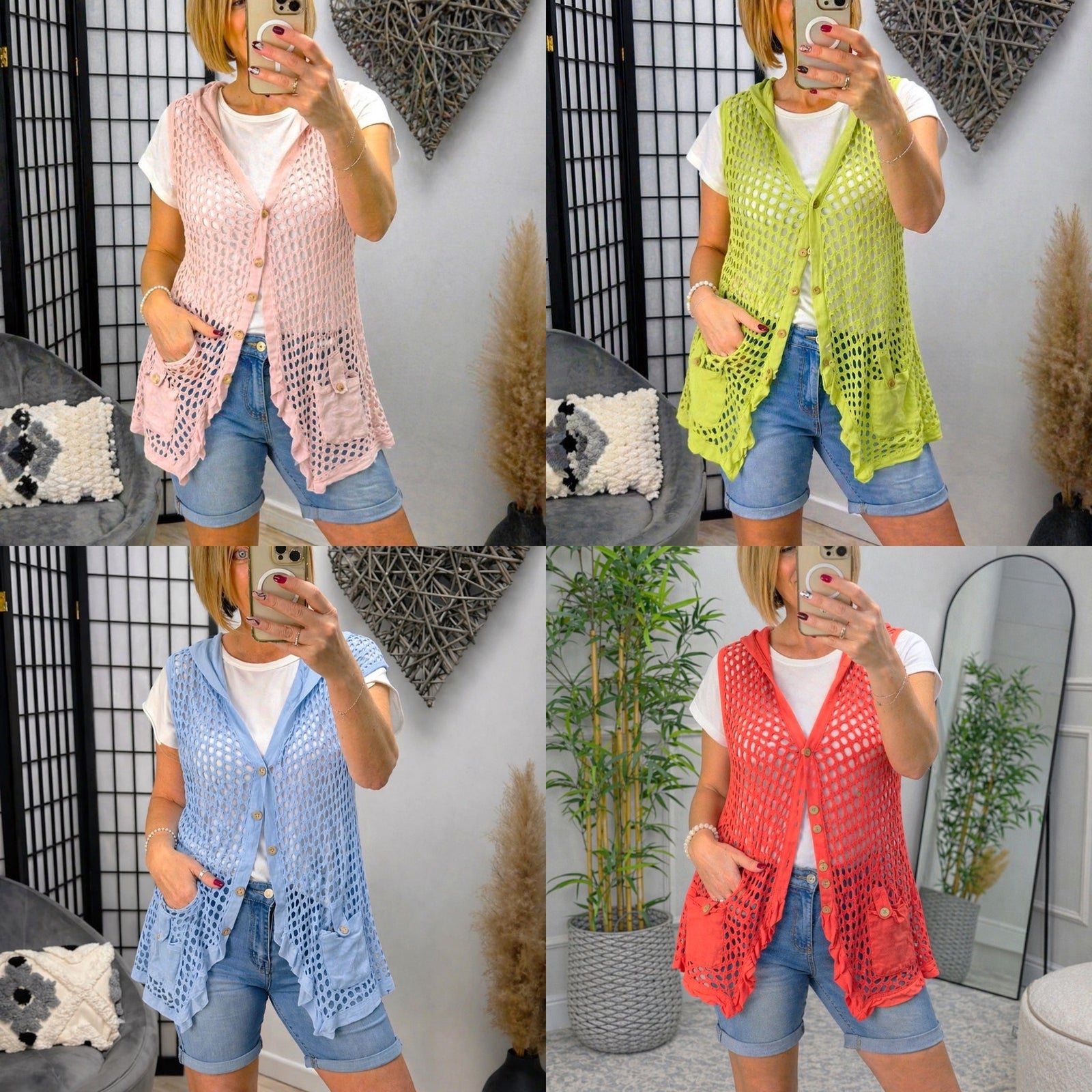 Crochet Mesh Sleeveless Cardigan Waistcoat 10-18 holiday cover